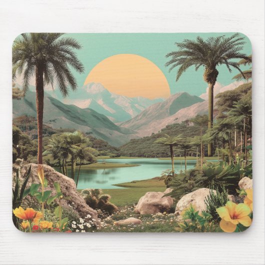Surrealistisch tropisch meer met palmbomen muismat (Voorkant)