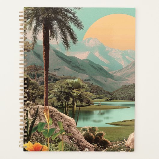 Surrealistisch tropisch meer met palmbomen planner (Voorkant)