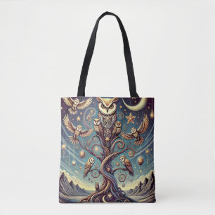 surrealistisch uilbos tote bag