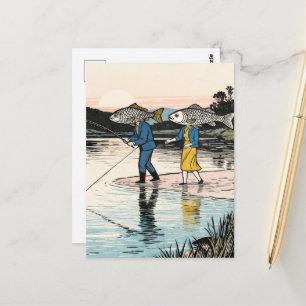 Surrealistisch vissend koppel briefkaart
