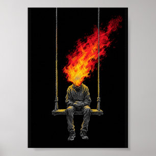Surrealistisch Vlammend Hoofd Donkere Kunst Street Poster