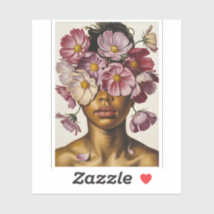 SURREAListisch vrouwenportret bloemenoog roze Cosm Sticker