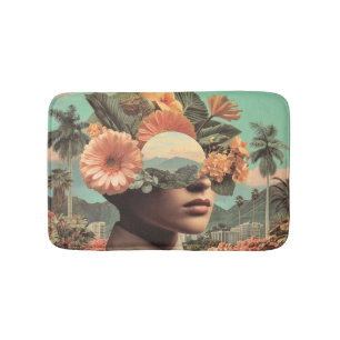 Surrealistisch vrouwenportret met bloemmotieven badmat
