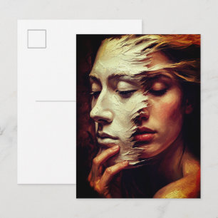 Surrealistisch vrouwenportret met geschilderd mask briefkaart