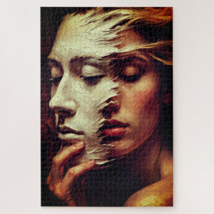 Surrealistisch vrouwenportret met geschilderd mask legpuzzel