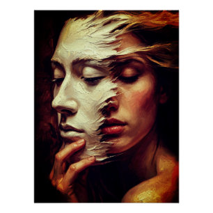 Surrealistisch vrouwenportret met geschilderd mask perfect poster