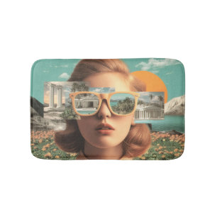 Surrealistisch vrouwenportret met retro zonnebril badmat