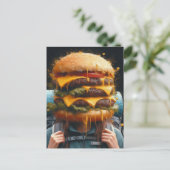 Surrealistisch wandelen met een cheeseburger in mi briefkaart (Staand voorkant)