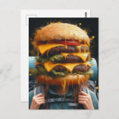 Surrealistisch wandelen met een cheeseburger in mi briefkaart (Voorkant / Achterkant)