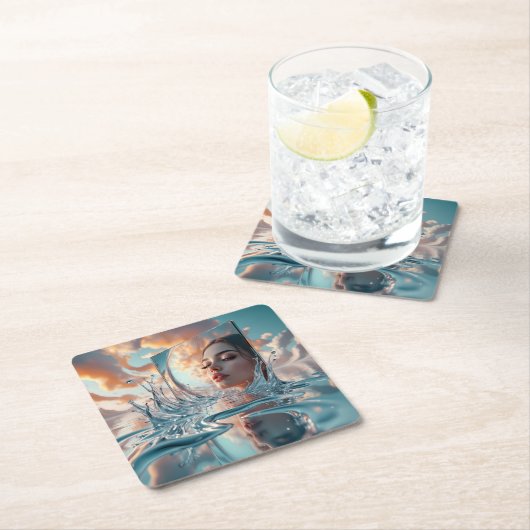 Surrealistisch waterspiegelportret - het gezicht v kartonnen onderzetters (Insitu)