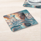 Surrealistisch waterspiegelportret - het gezicht v kartonnen onderzetters (Schuin)