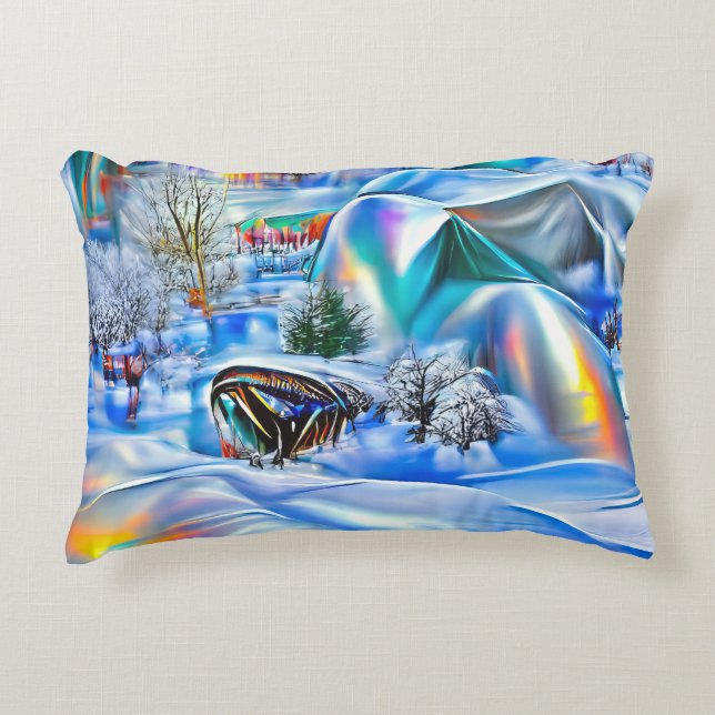 Surrealistisch winterwonderland met iriserende lic accent kussen (Voorkant)