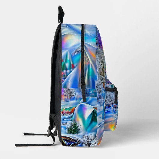 Surrealistisch winterwonderland met iriserende lic bedrukte rugzak (Links)