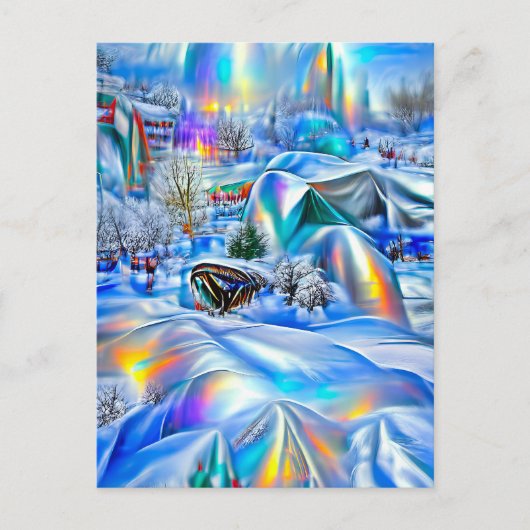 Surrealistisch winterwonderland met iriserende lic briefkaart (Voorkant)