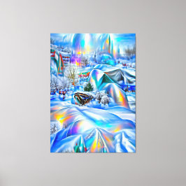 Surrealistisch winterwonderland met iriserende lic canvas afdruk