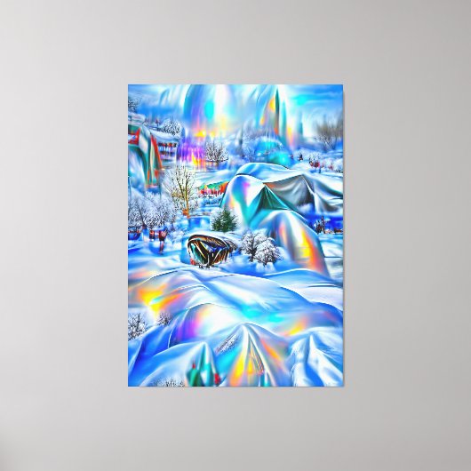 Surrealistisch winterwonderland met iriserende lic canvas afdruk (Voorkant)