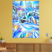 Surrealistisch winterwonderland met iriserende lic canvas afdruk (Insitu (Woonkamer))