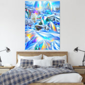 Surrealistisch winterwonderland met iriserende lic canvas afdruk (Insitu (Slaapkamer))