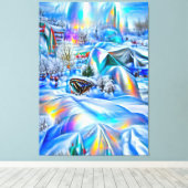 Surrealistisch winterwonderland met iriserende lic canvas afdruk (Insitu (Houten vloer))