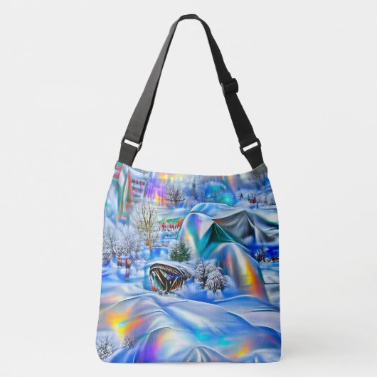 Surrealistisch winterwonderland met iriserende lic crossbody tas (Voorkant)