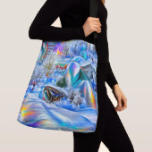 Surrealistisch winterwonderland met iriserende lic crossbody tas (Dichtbij)