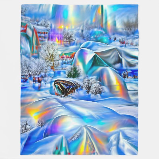 Surrealistisch winterwonderland met iriserende lic fleece deken (Voorkant)