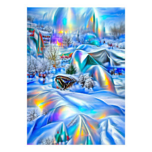 Surrealistisch winterwonderland met iriserende lic foto afdruk