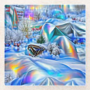 Surrealistisch winterwonderland met iriserende lic glazen onderzetter