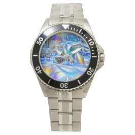 Surrealistisch winterwonderland met iriserende lic horloge