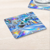 Surrealistisch winterwonderland met iriserende lic kartonnen onderzetters (Schuin)