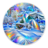 Surrealistisch winterwonderland met iriserende lic keramische knop (Voorkant)