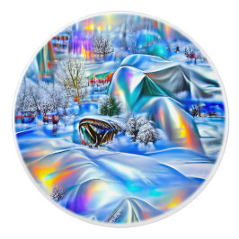 Surrealistisch winterwonderland met iriserende lic keramische knop