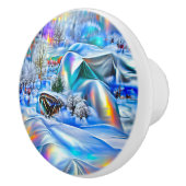 Surrealistisch winterwonderland met iriserende lic keramische knop (Rechts)