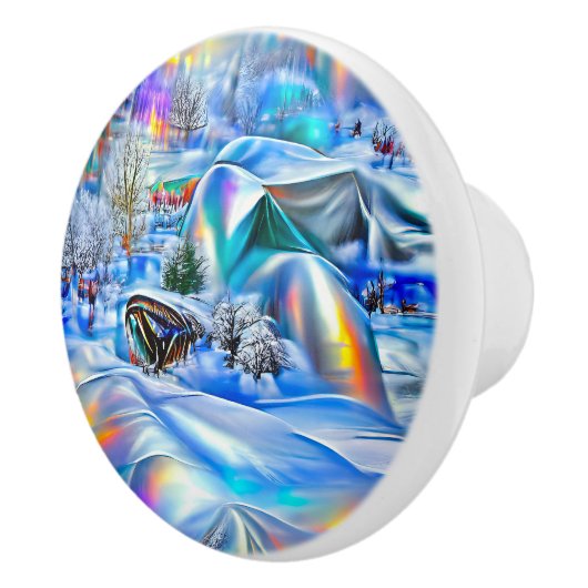 Surrealistisch winterwonderland met iriserende lic keramische knop (Rechts)