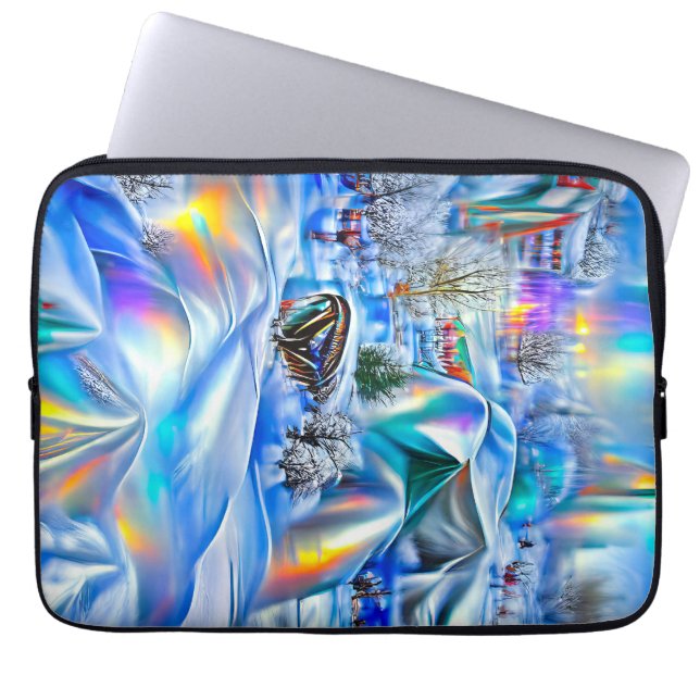 Surrealistisch winterwonderland met iriserende lic laptop sleeve (Voorkant)