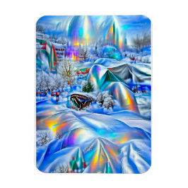 Surrealistisch winterwonderland met iriserende lic magneet