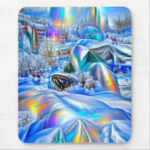 Surrealistisch winterwonderland met iriserende lic muismat