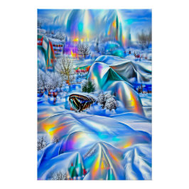Surrealistisch winterwonderland met iriserende lic perfect poster