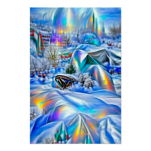 Surrealistisch winterwonderland met iriserende lic perfect poster (Voorkant)
