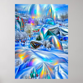 Surrealistisch winterwonderland met iriserende lic poster