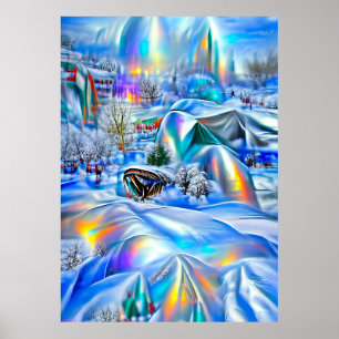 Surrealistisch winterwonderland met iriserende lic poster