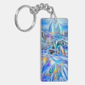Surrealistisch winterwonderland met iriserende lic sleutelhanger (Voorkant Links)