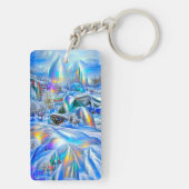 Surrealistisch winterwonderland met iriserende lic sleutelhanger (achterkant)