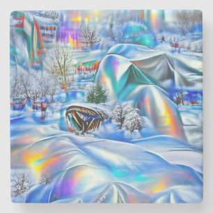 Surrealistisch winterwonderland met iriserende lic stenen onderzetter