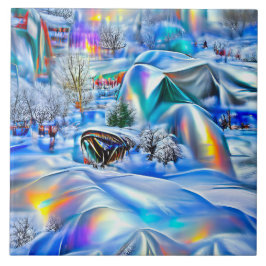 Surrealistisch winterwonderland met iriserende lic tegeltje