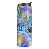 Surrealistisch winterwonderland met iriserende lic thermosbeker (Gedraaid links)
