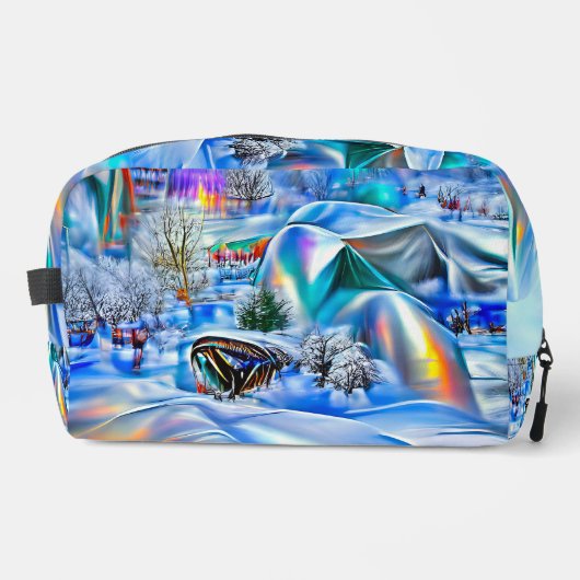 Surrealistisch winterwonderland met iriserende lic toilettasje (Voorkant)