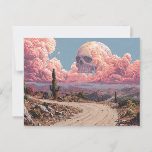 Surrealistisch woestijnlandschap met schedelvormig briefkaart