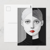 Surrealistisch zwart en wit gezicht rode lippen briefkaart (Voorkant / Achterkant)