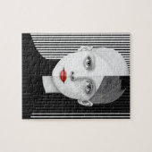 Surrealistisch zwart en wit gezicht rode lippen legpuzzel (Horizontaal)